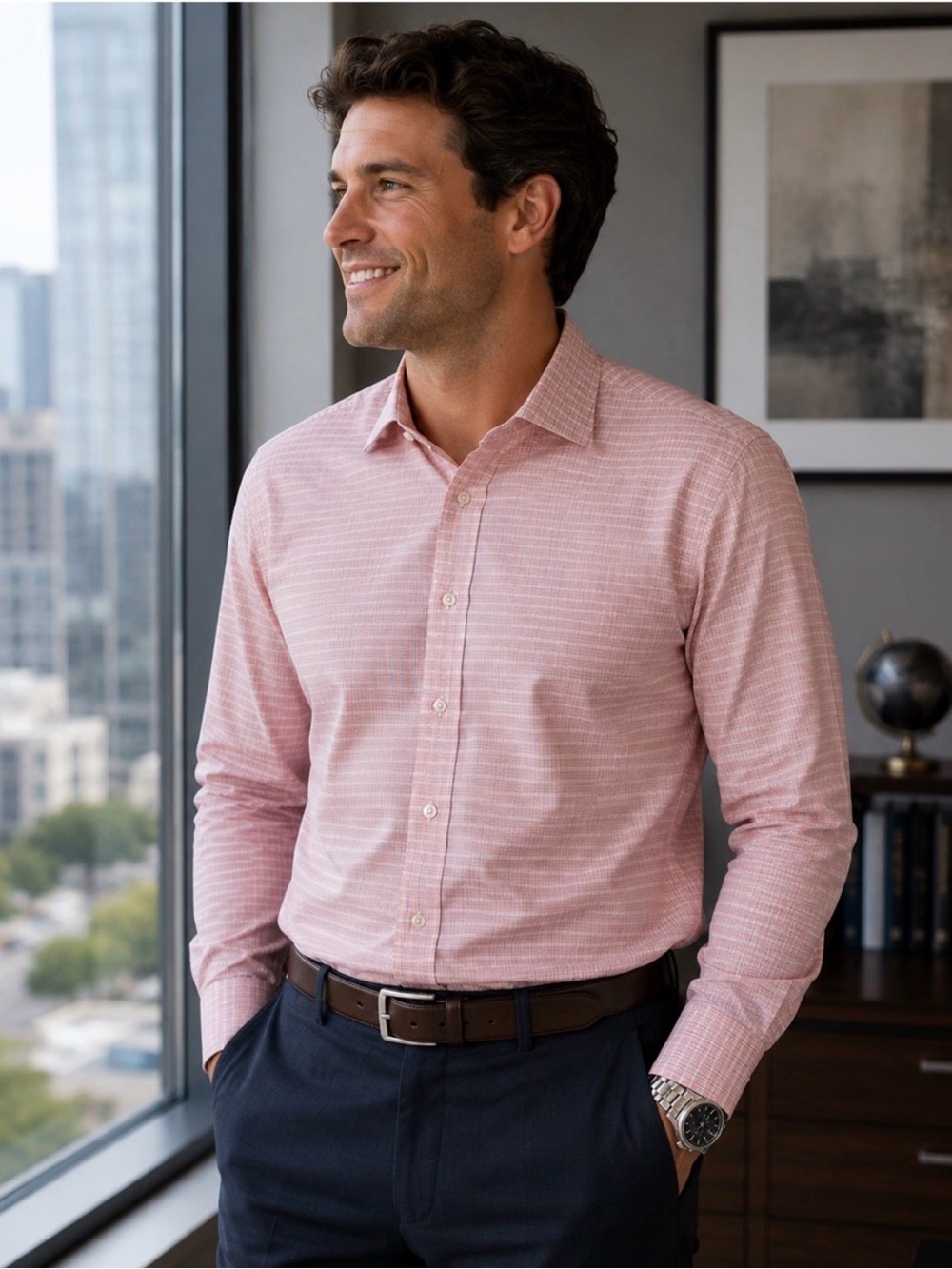 Polo Ralph Lauren Regent Custom Fit Men’s 15 32/33 Pink Plaid Dress Shirt